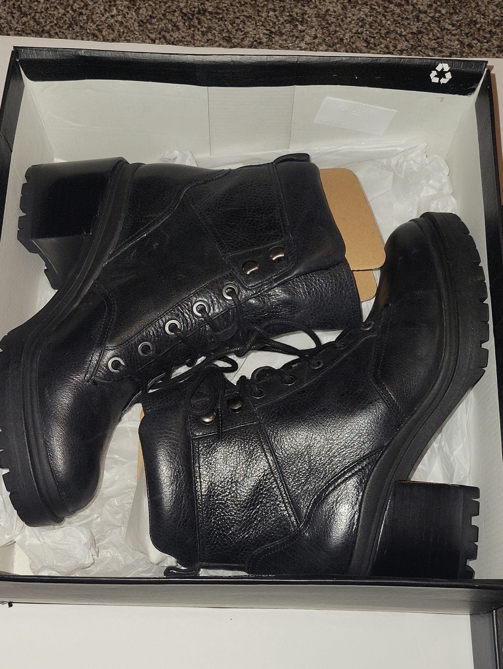 27 Edit Naturalizer Lug Boot Women's Black Leather Lace-Up Block Heel Boots